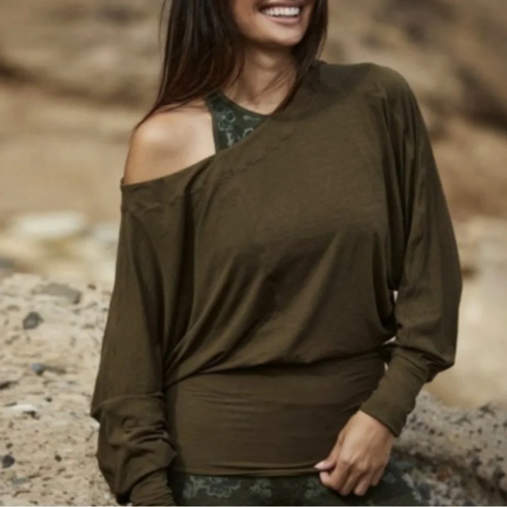 3 for $20 Sale: Free People Olive Long Sleeve Top - Picture 1 of 7
